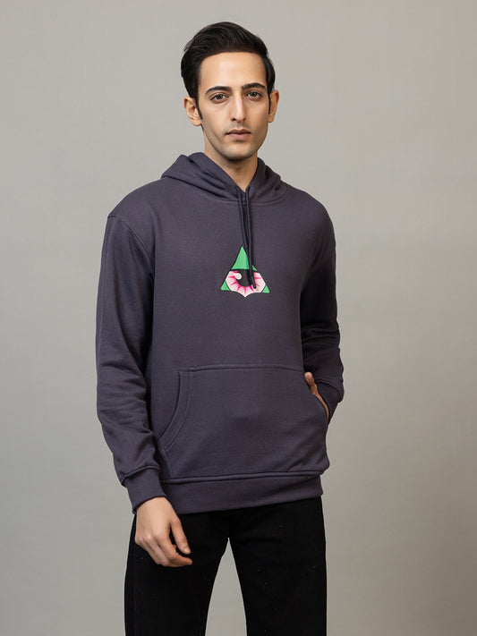Men's 'Neon Illuminati Hand' Back Graphic Hoodie - Polar Charcoal Grey