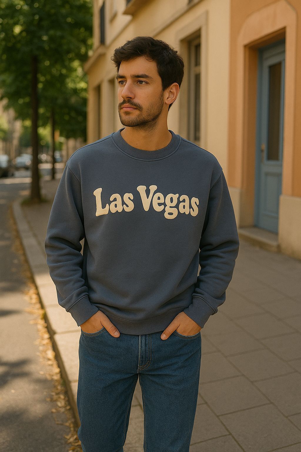 Gray “Las Vegas” Sweatshirt – Minimal Tone, Maximum Street Style