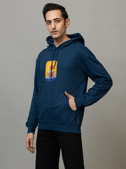 Men's 'I Chill Harder' Meditation Alien Back Graphic Hoodie - Polar Midnight Navy
