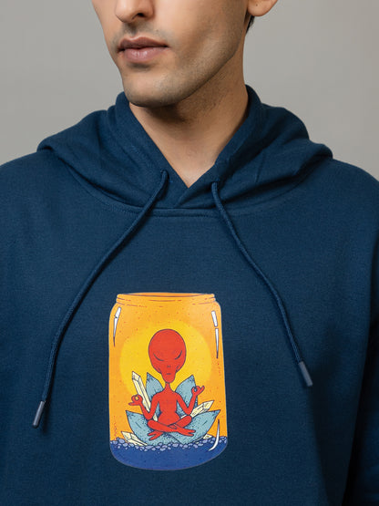 Men's 'I Chill Harder' Meditation Alien Back Graphic Hoodie - Polar Midnight Navy