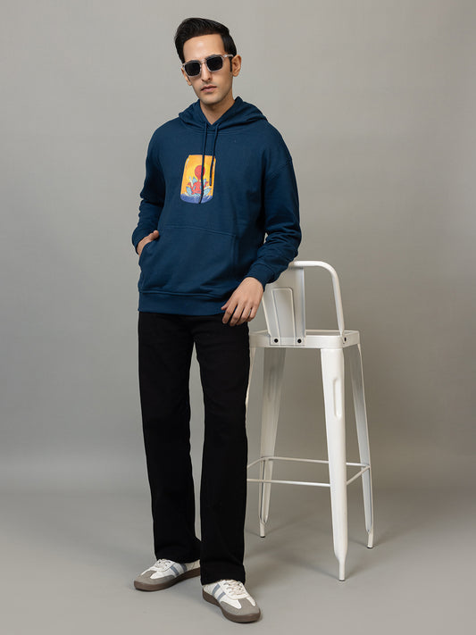 Men's 'I Chill Harder' Meditation Alien Back Graphic Hoodie - Polar Midnight Navy