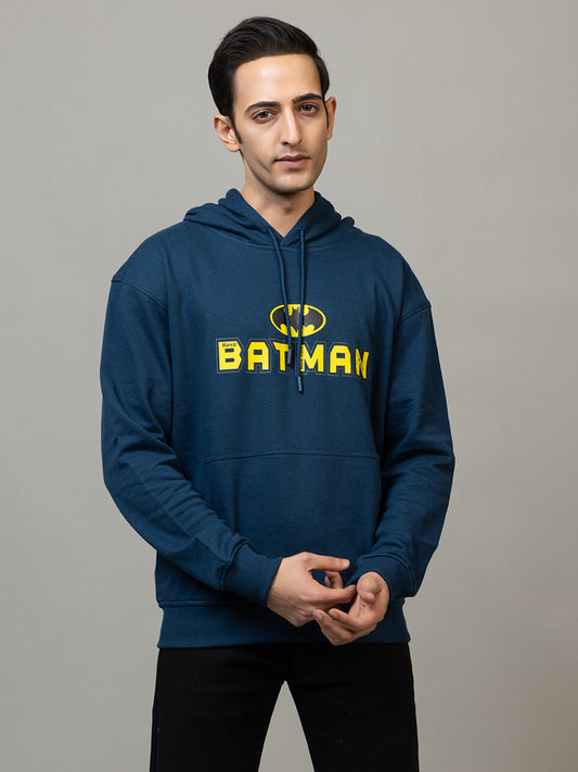 Men's Official DC Comics Batman Logo Pullover Hoodie - Polar Navy/Yellow
