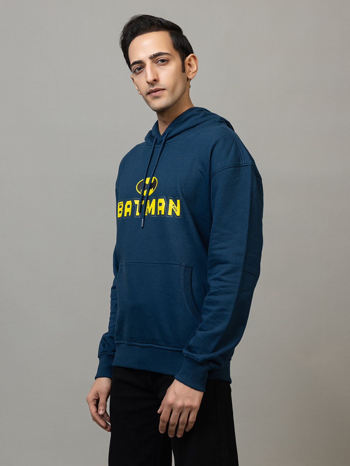 Men's Official DC Comics Batman Logo Pullover Hoodie - Polar Navy/Yellow