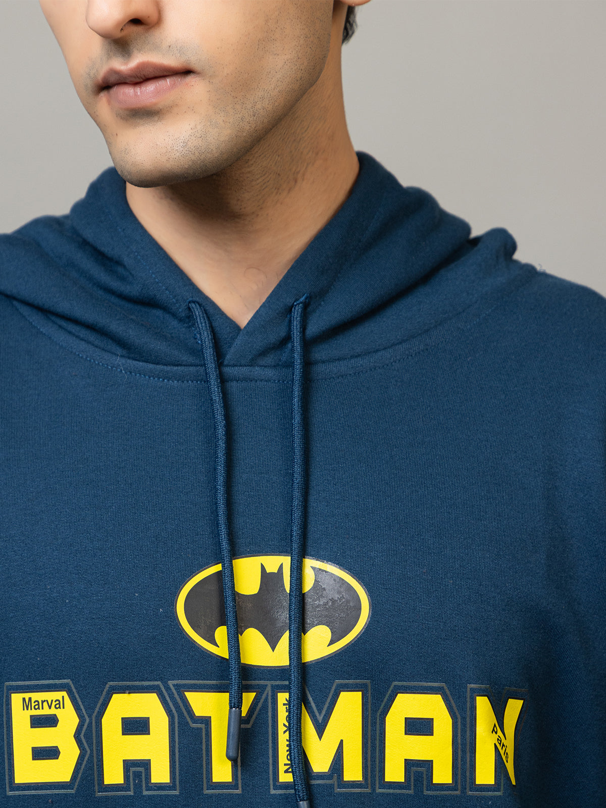 Men's Official DC Comics Batman Logo Pullover Hoodie - Polar Navy/Yellow