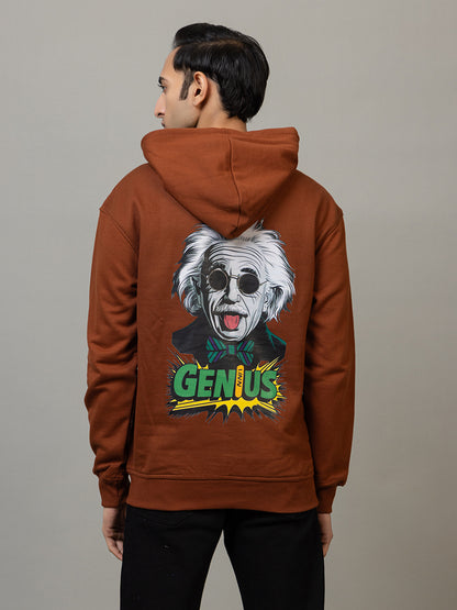 Men's 'Genius' Einstein Back Graphic Hoodie - Polar Caramel Brown