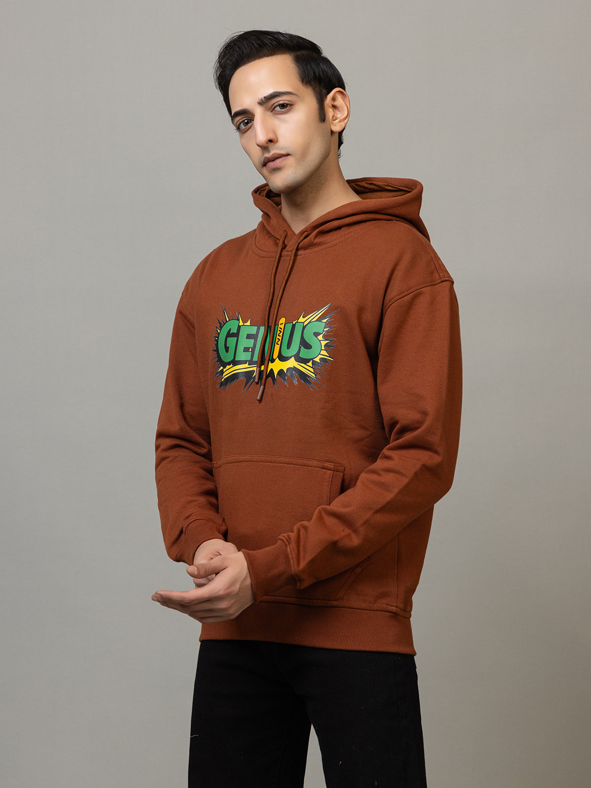 Men's 'Genius' Einstein Back Graphic Hoodie - Polar Caramel Brown