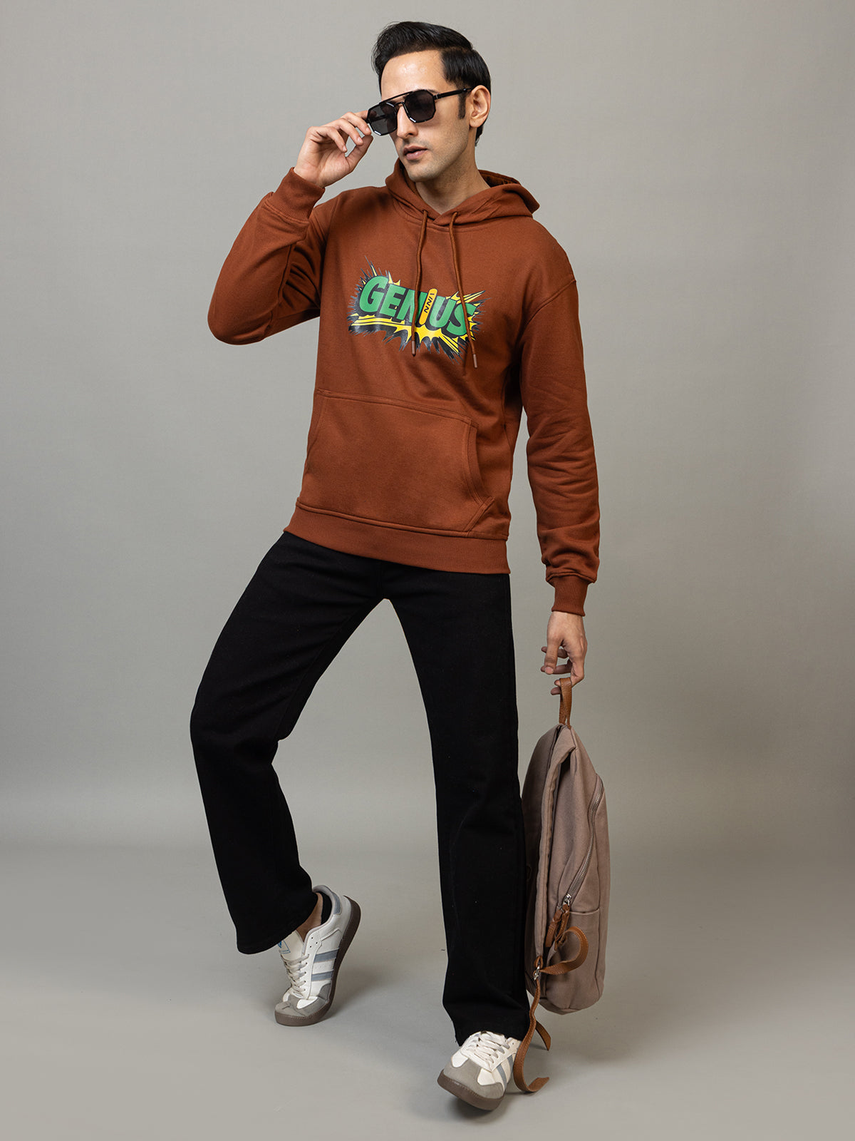 Men's 'Genius' Einstein Back Graphic Hoodie - Polar Caramel Brown