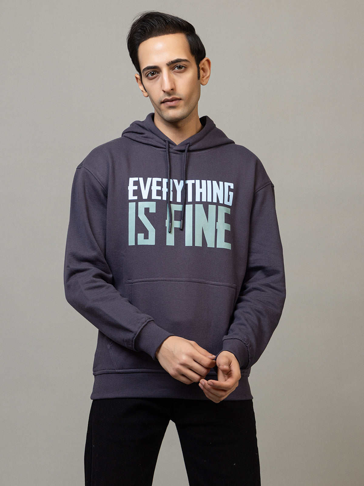 Men's Ironic Slogan Pullover Hoodie - Polar Navy Blue
