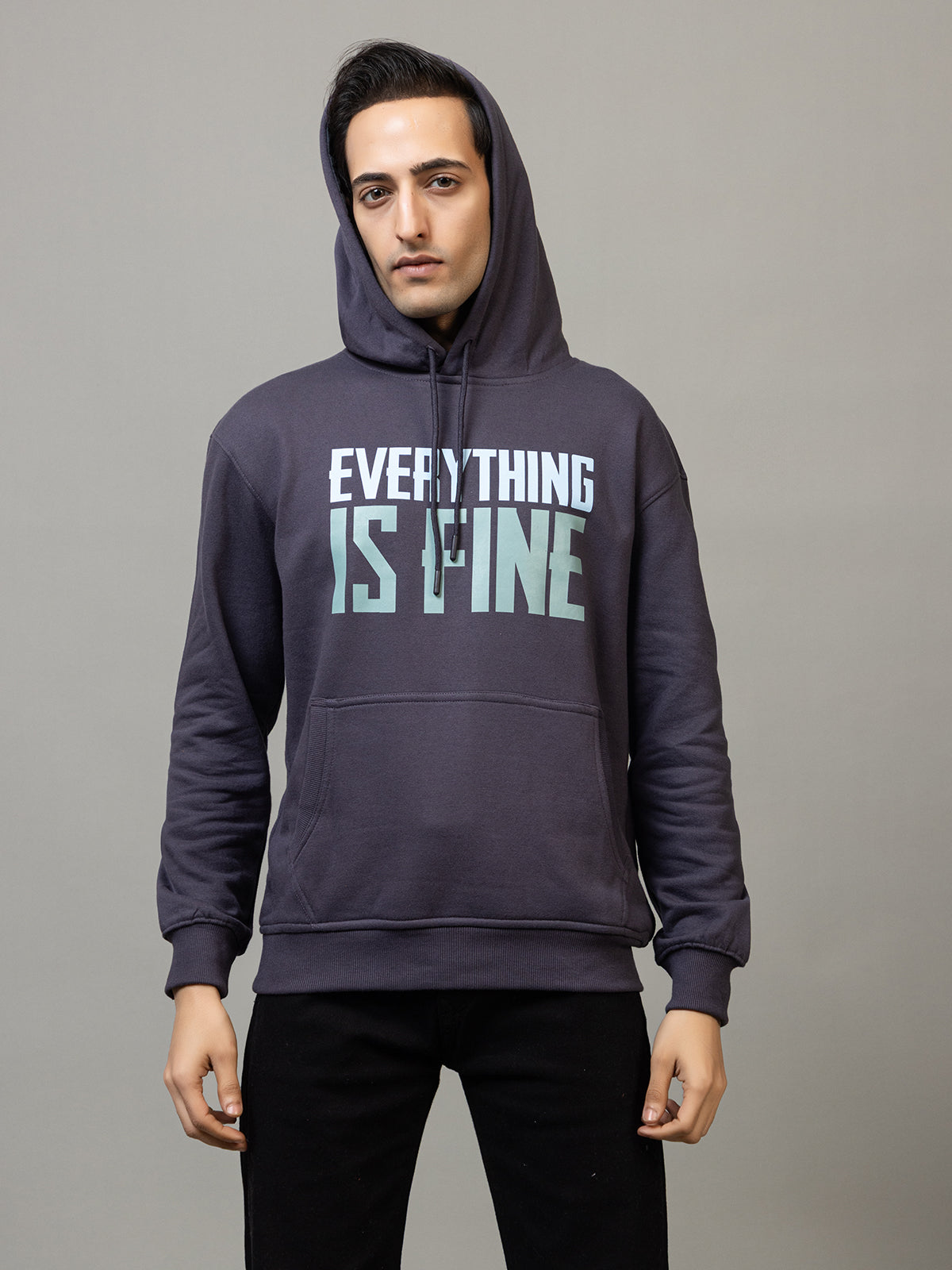 Men's Ironic Slogan Pullover Hoodie - Polar Navy Blue