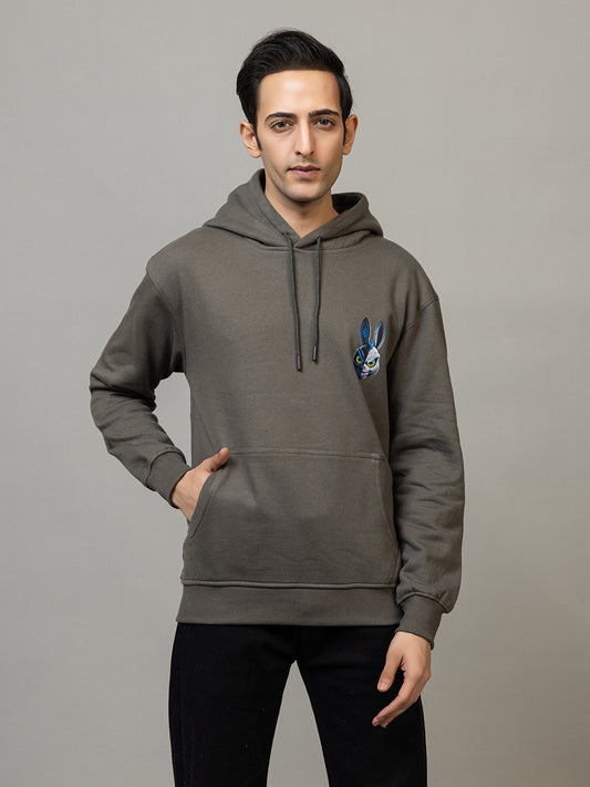 Men's 'Two-Face Rabbit' Street Art Back Graphic Hoodie - Polar Olive Drab