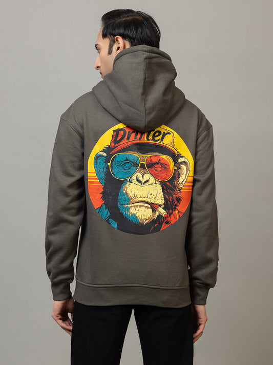 Men's 'Drifter Monkey' Pop Art Back Graphic Hoodie -Polar Charcoal Olive