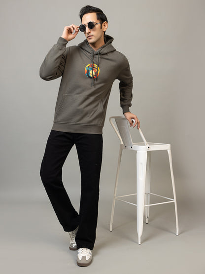 Men's 'Drifter Monkey' Pop Art Back Graphic Hoodie -Polar Charcoal Olive