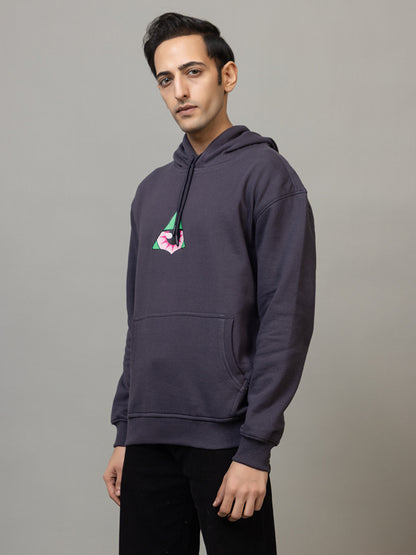 Men's 'Neon Illuminati Hand' Back Graphic Hoodie - Polar Charcoal Grey