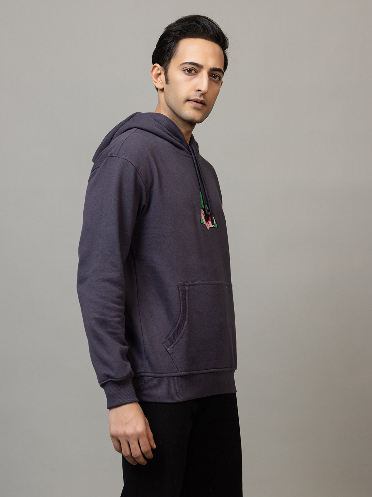 Men's 'Neon Illuminati Hand' Back Graphic Hoodie - Polar Charcoal Grey