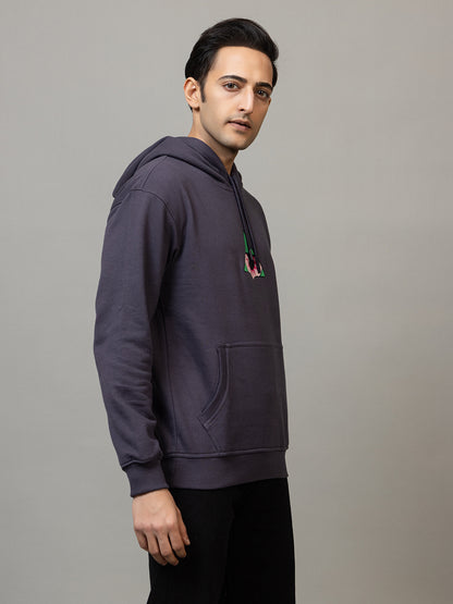 Men's 'Neon Illuminati Hand' Back Graphic Hoodie - Polar Charcoal Grey