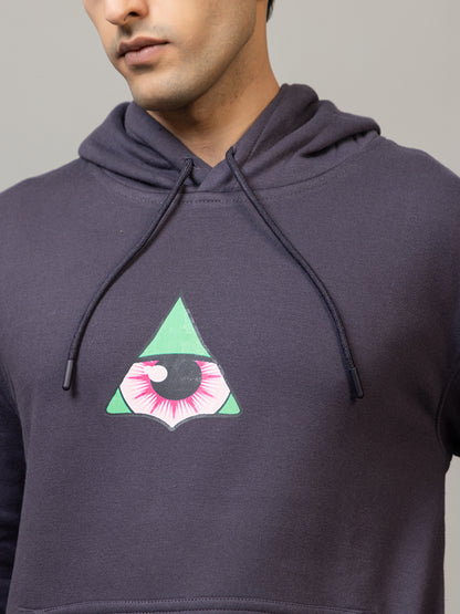 Men's 'Neon Illuminati Hand' Back Graphic Hoodie - Polar Charcoal Grey