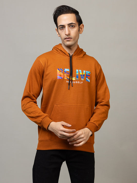 Men's 'BELIVE IN YOURSELF' Abstract Text Hoodie - Breeze Warm Amber