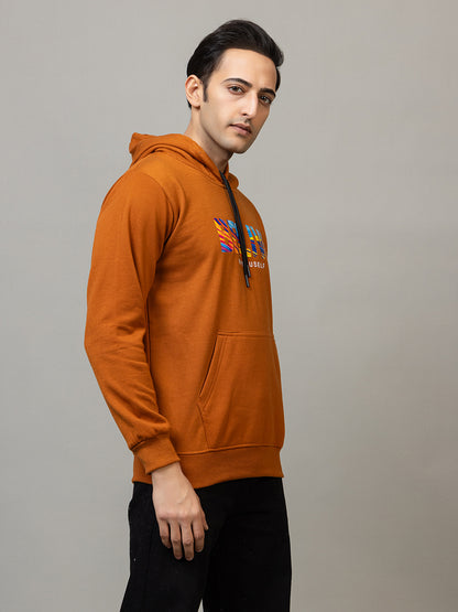 Men's 'BELIVE IN YOURSELF' Abstract Text Hoodie - Breeze Warm Amber