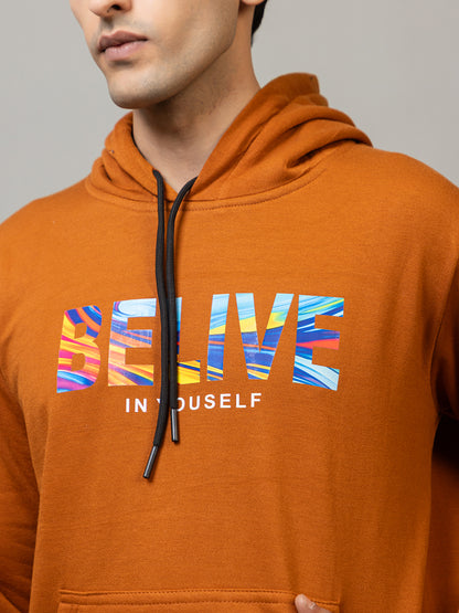 Men's 'BELIVE IN YOURSELF' Abstract Text Hoodie - Breeze Warm Amber