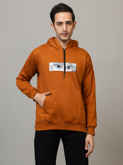 Men's Anime Electric Eyes Graphic Hoodie - Warm Breeze Amber