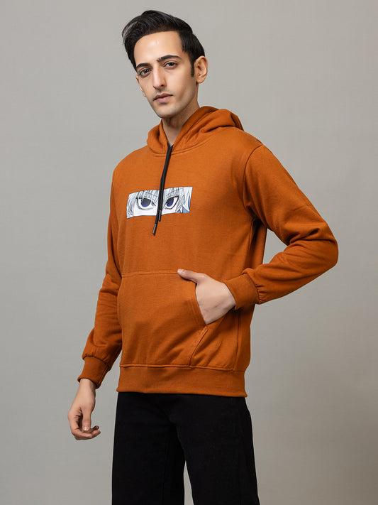 Men's Anime Electric Eyes Graphic Hoodie - Warm Breeze Amber
