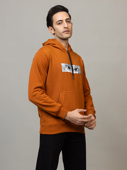 Men's Anime Electric Eyes Graphic Hoodie - Warm Breeze Amber