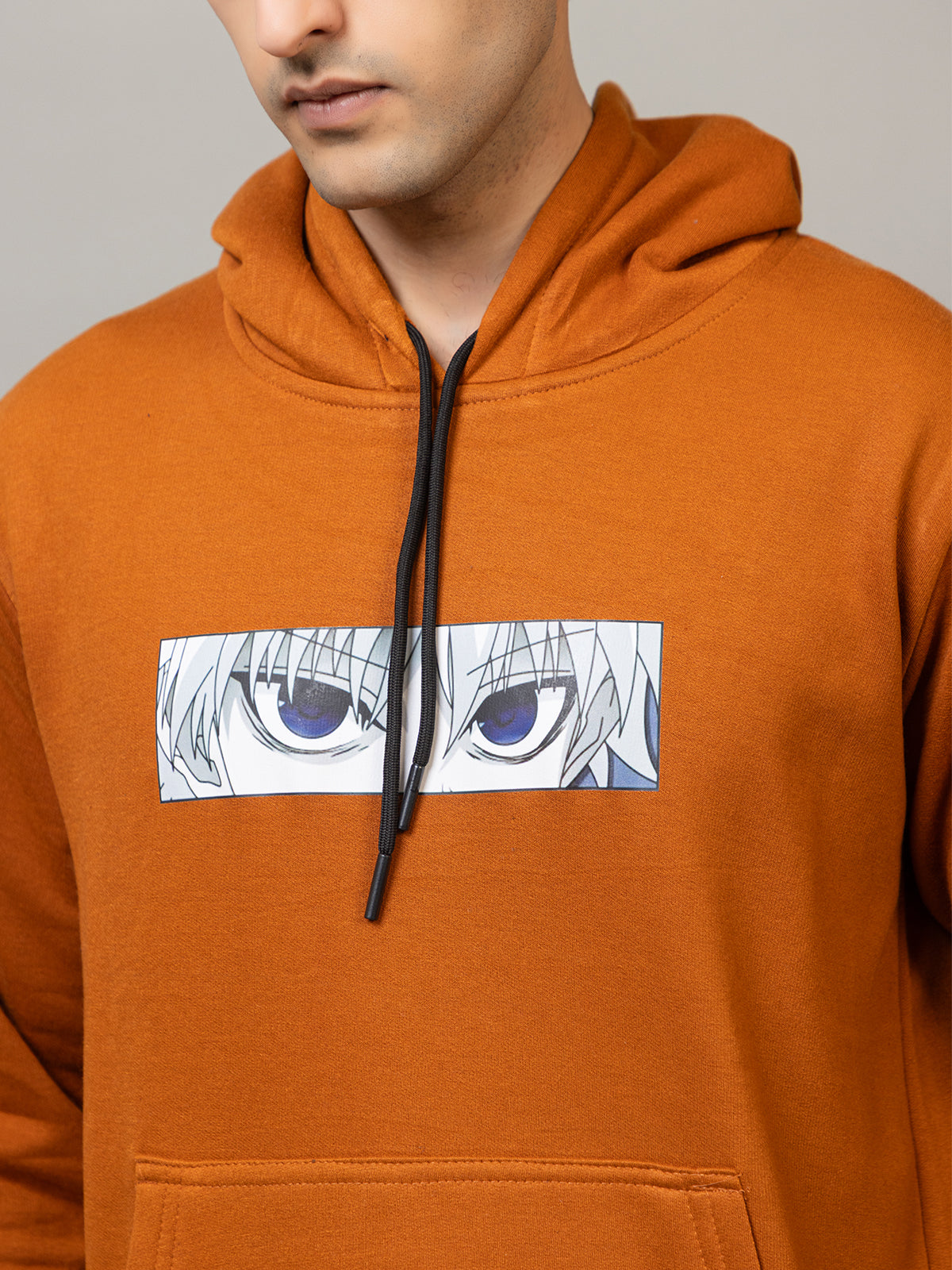 Men's Anime Electric Eyes Graphic Hoodie - Warm Breeze Amber