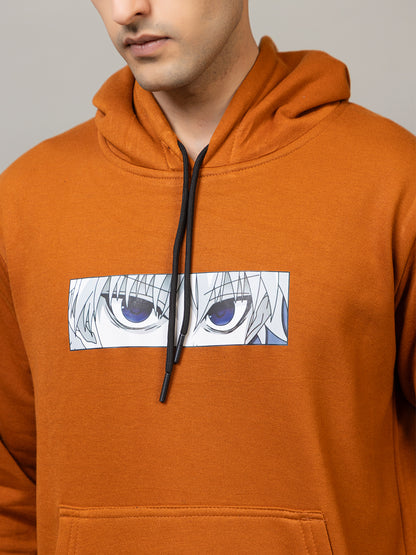 Men's Anime Electric Eyes Graphic Hoodie - Warm Breeze Amber