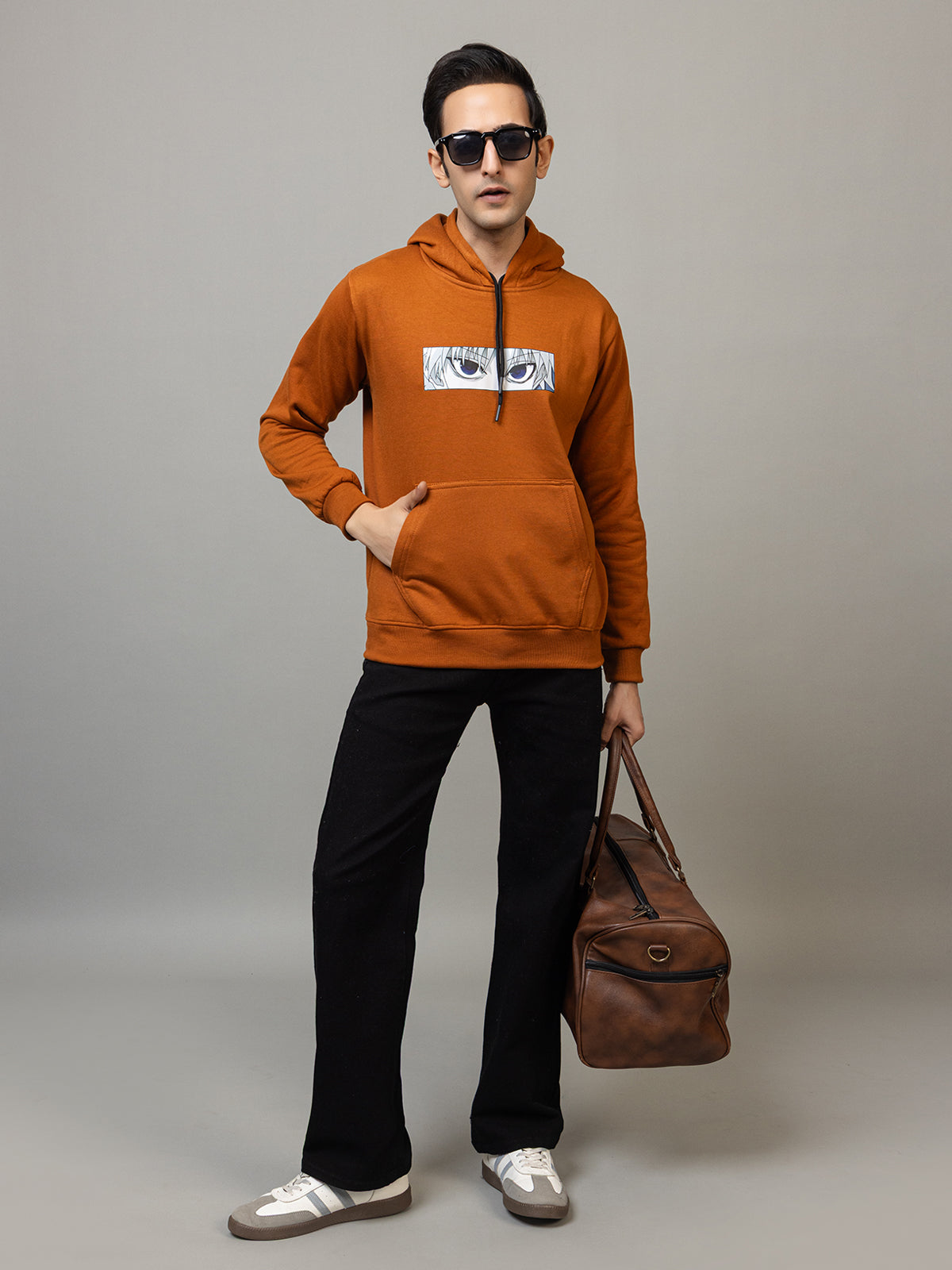 Men's Anime Electric Eyes Graphic Hoodie - Warm Breeze Amber