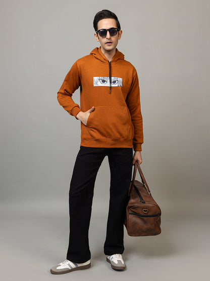 Men's Anime Electric Eyes Graphic Hoodie - Warm Breeze Amber