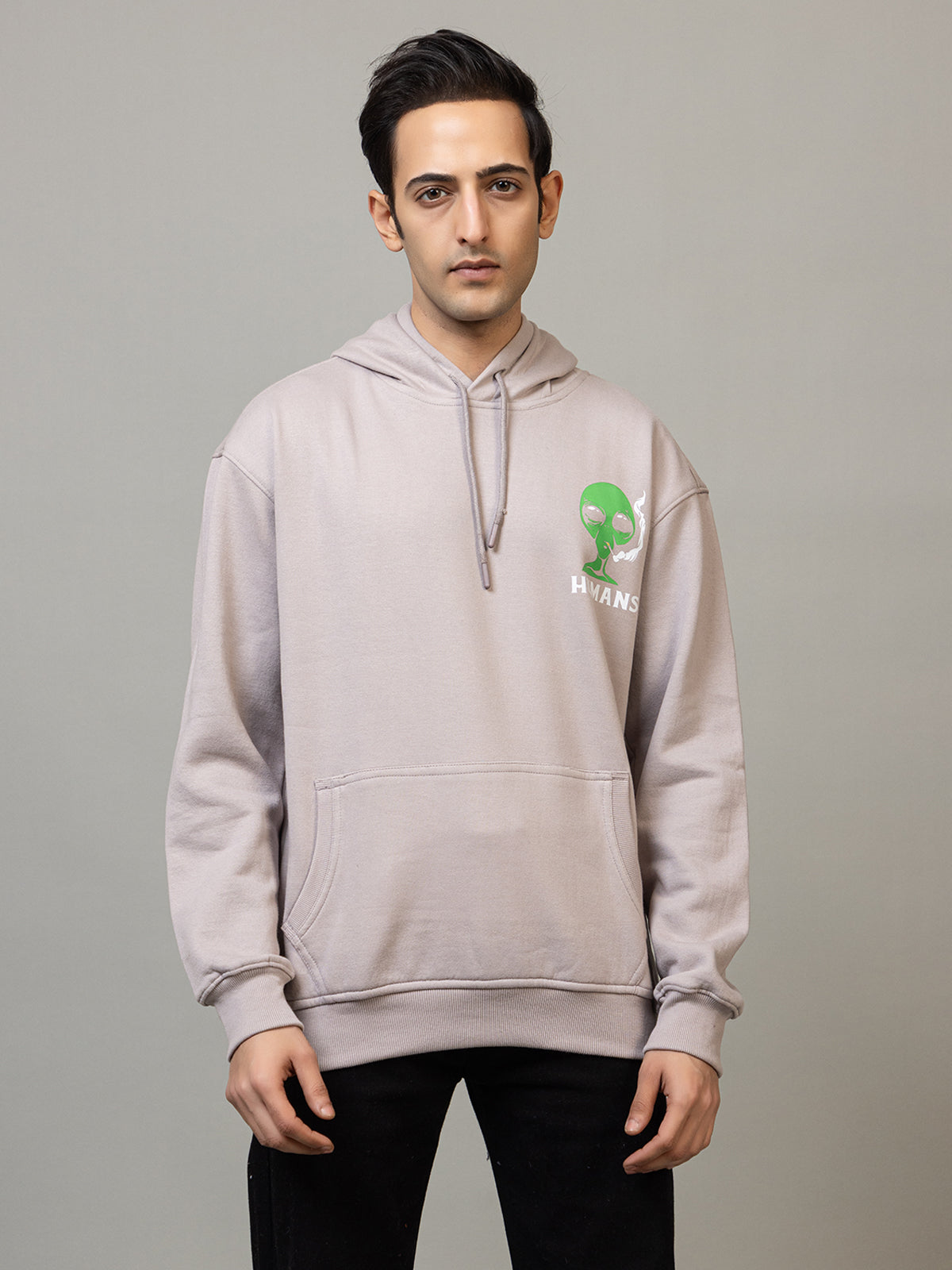 Men's 'Alien Humans' Graphic Pullover Hoodie - Polar Stone Beige
