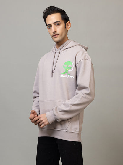 Men's 'Alien Humans' Graphic Pullover Hoodie - Polar Stone Beige
