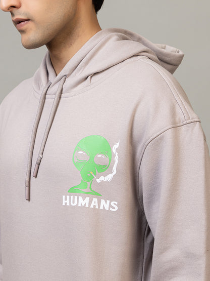 Men's 'Alien Humans' Graphic Pullover Hoodie - Polar Stone Beige