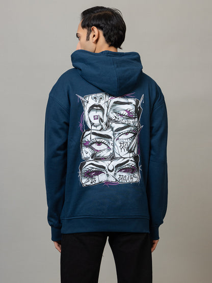 Men's 'Street Eye' Tattoo-Style Back Graphic Hoodie -Polar Midnight Navy