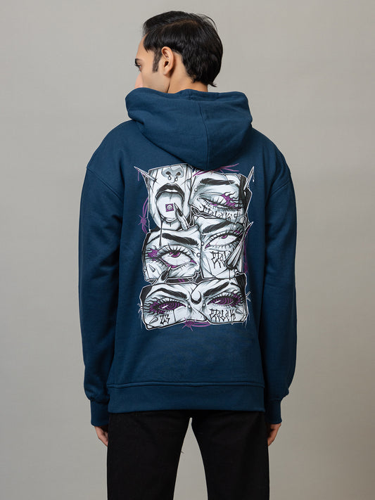 Men's 'Street Eye' Tattoo-Style Back Graphic Hoodie -Polar Midnight Navy