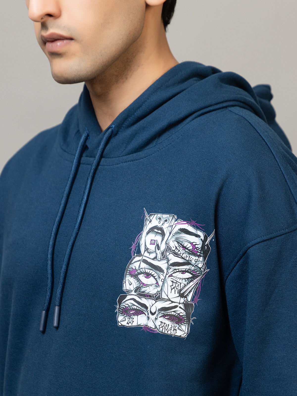 Men's 'Street Eye' Tattoo-Style Back Graphic Hoodie -Polar Midnight Navy