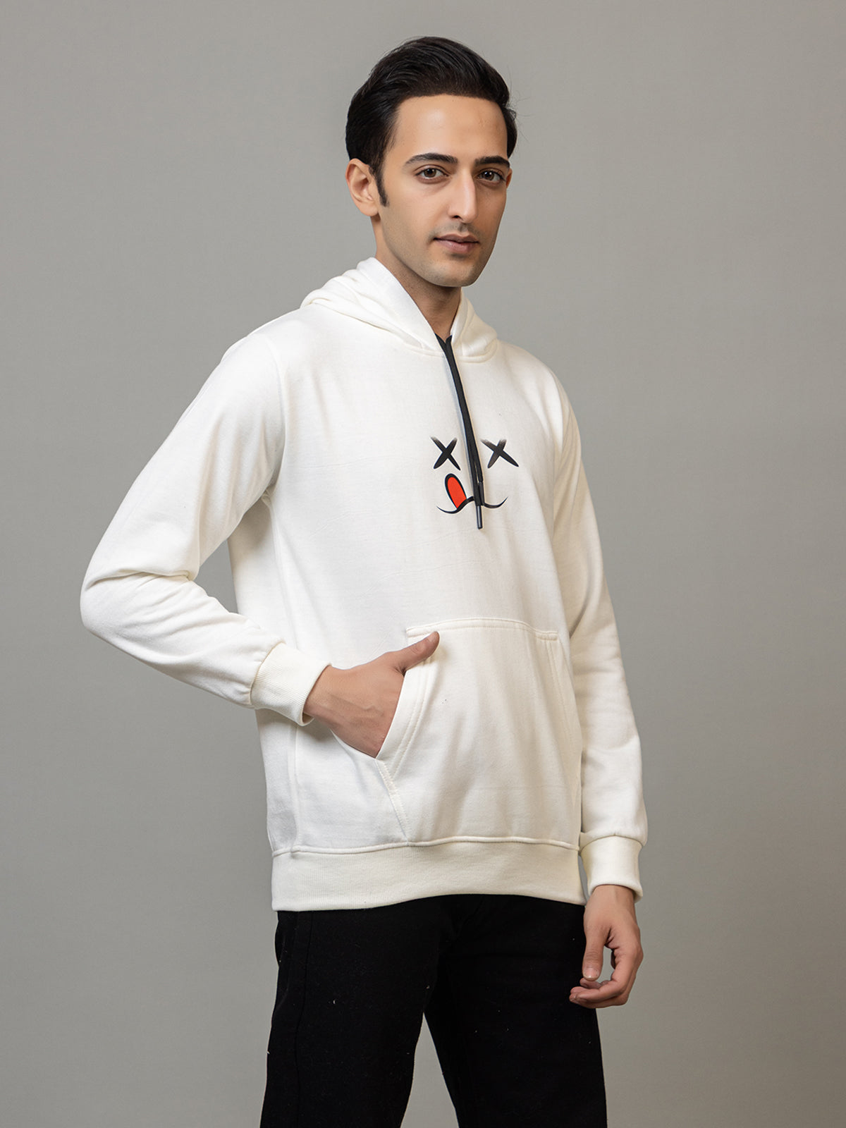Cross-Eyed Emoji' Hoodie - Polar White