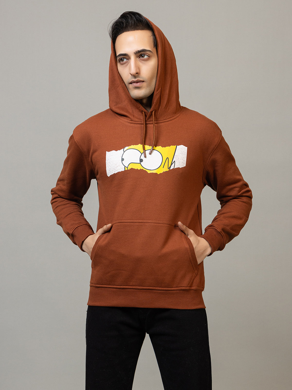 Men's 'D'oh!' Tear Graphic Pop Culture Hoodie -Polar Rusty Brown