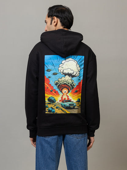 Allien attack print hoodie - Polar black
