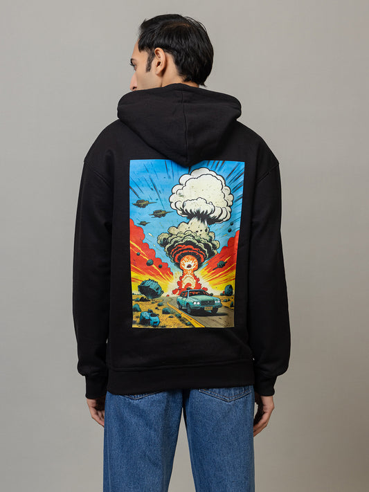 Allien attack print hoodie - Polar black