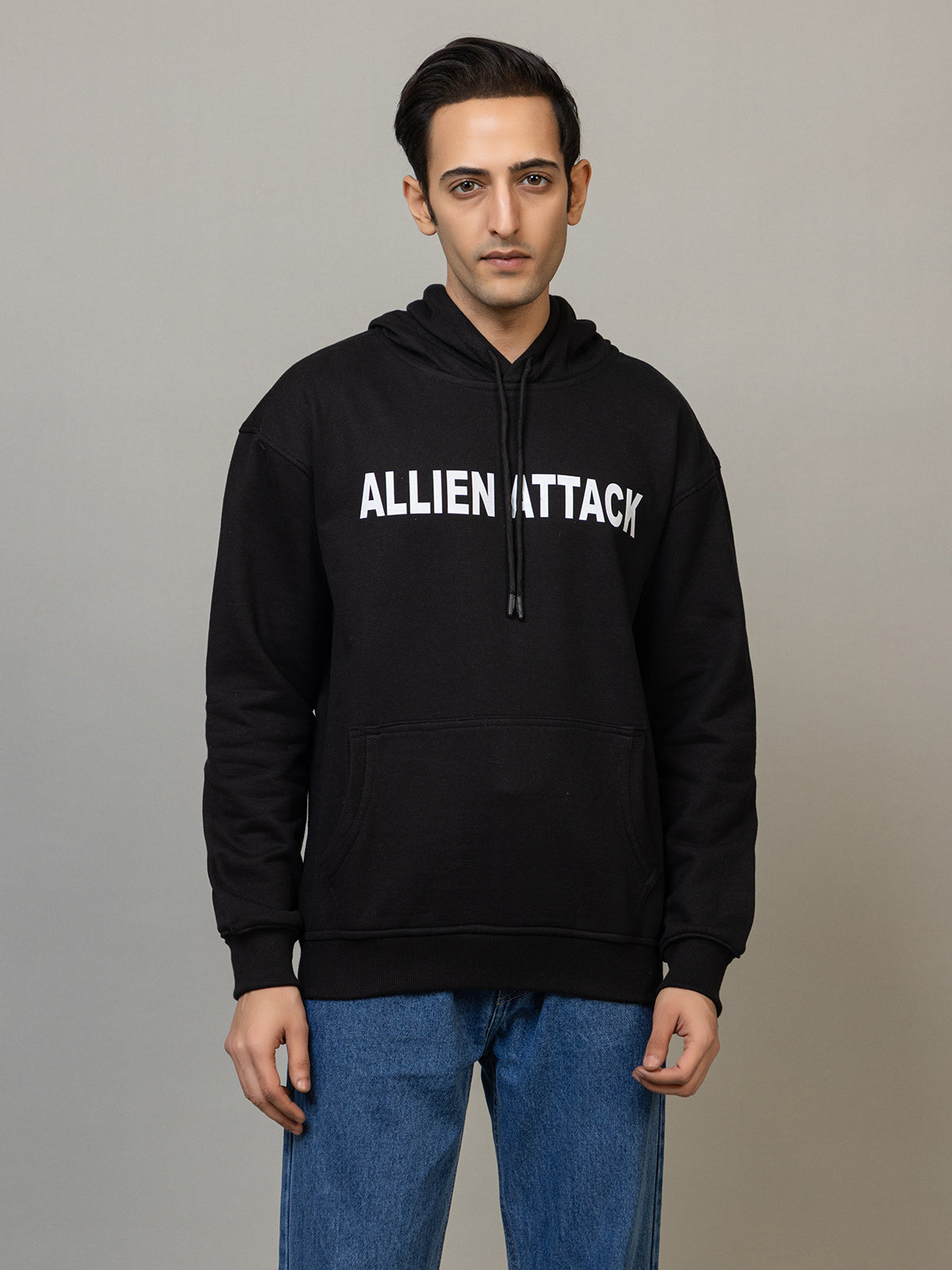 Allien attack print hoodie - Polar black