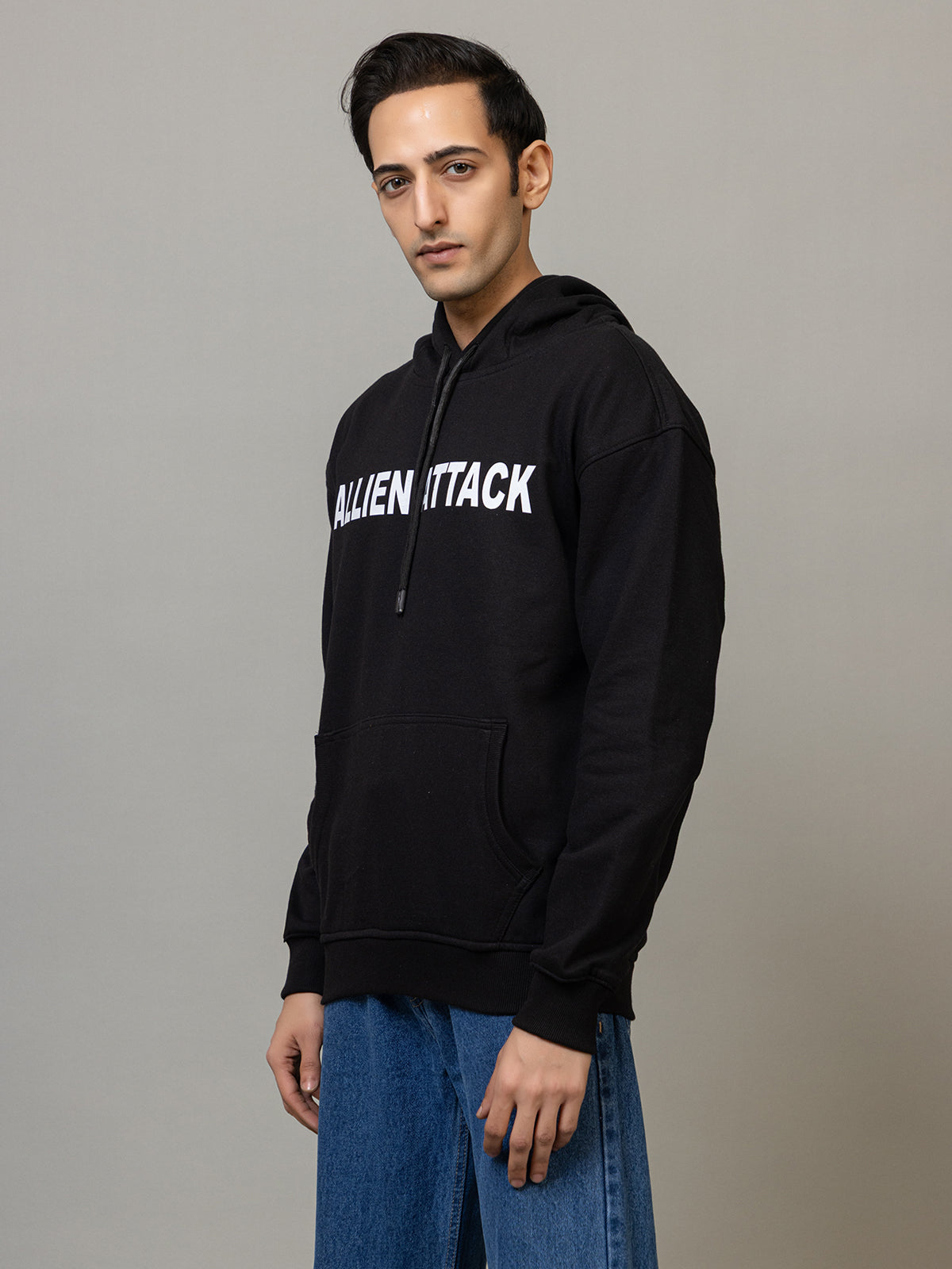 Allien attack print hoodie - Polar black