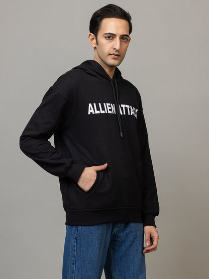 Allien attack print hoodie - Polar black
