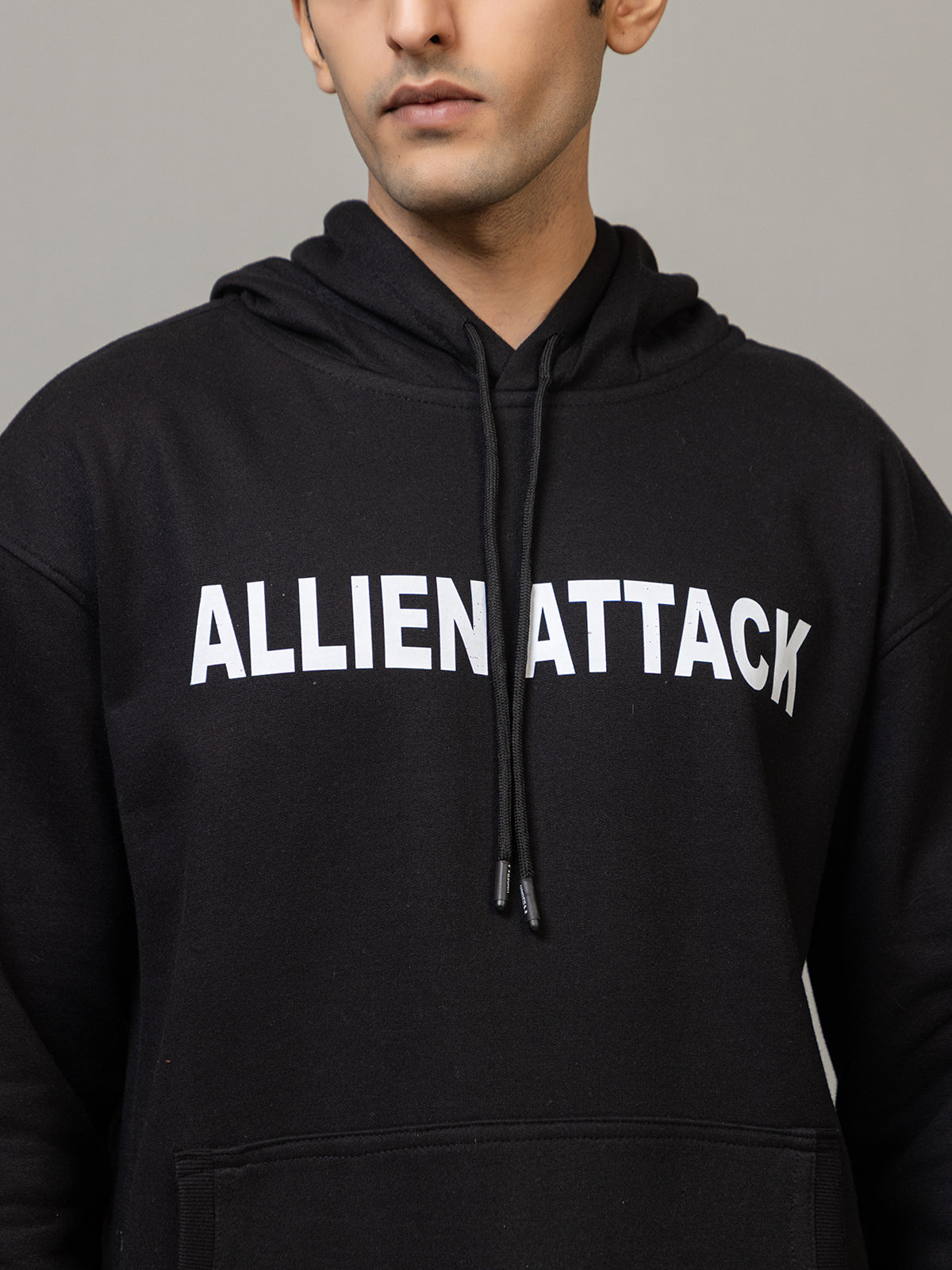 Allien attack print hoodie - Polar black