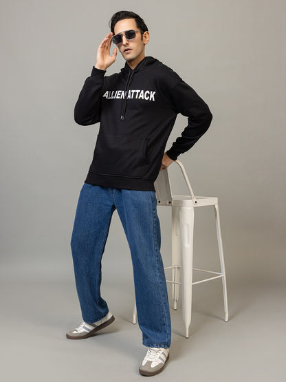 Allien attack print hoodie - Polar black