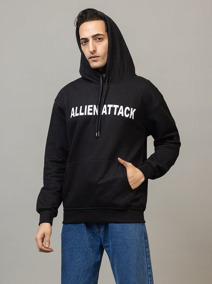 Allien attack print hoodie - Polar black