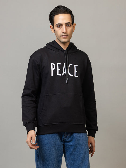 Men's 'Vacation Ape' Peace Sign Back Graphic Hoodie - Polar Jet Black