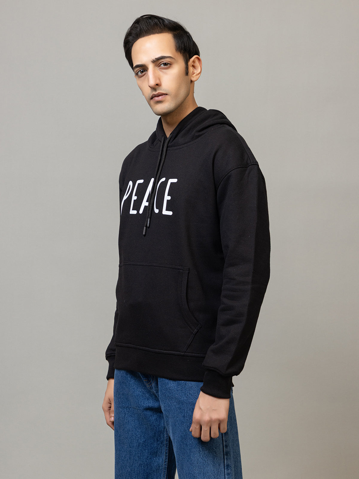 Men's 'Vacation Ape' Peace Sign Back Graphic Hoodie - Polar Jet Black