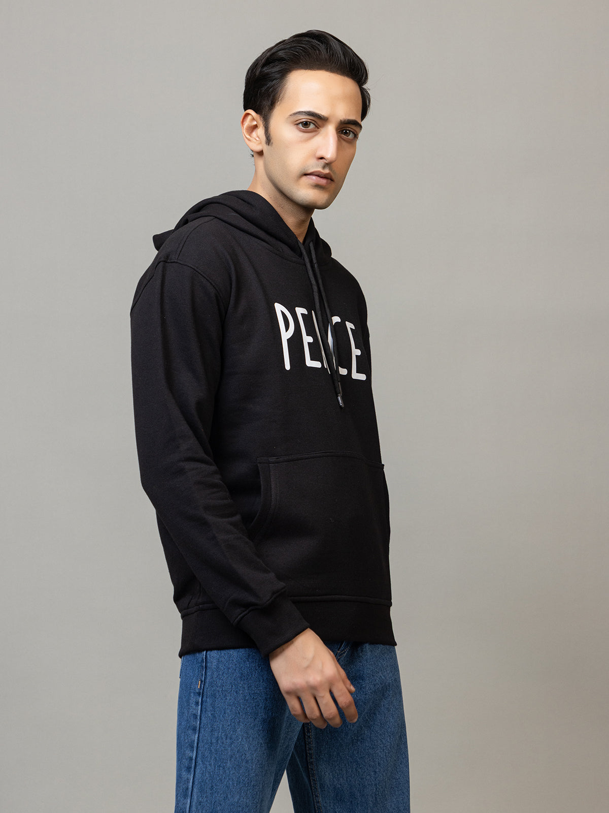 Men's 'Vacation Ape' Peace Sign Back Graphic Hoodie - Polar Jet Black