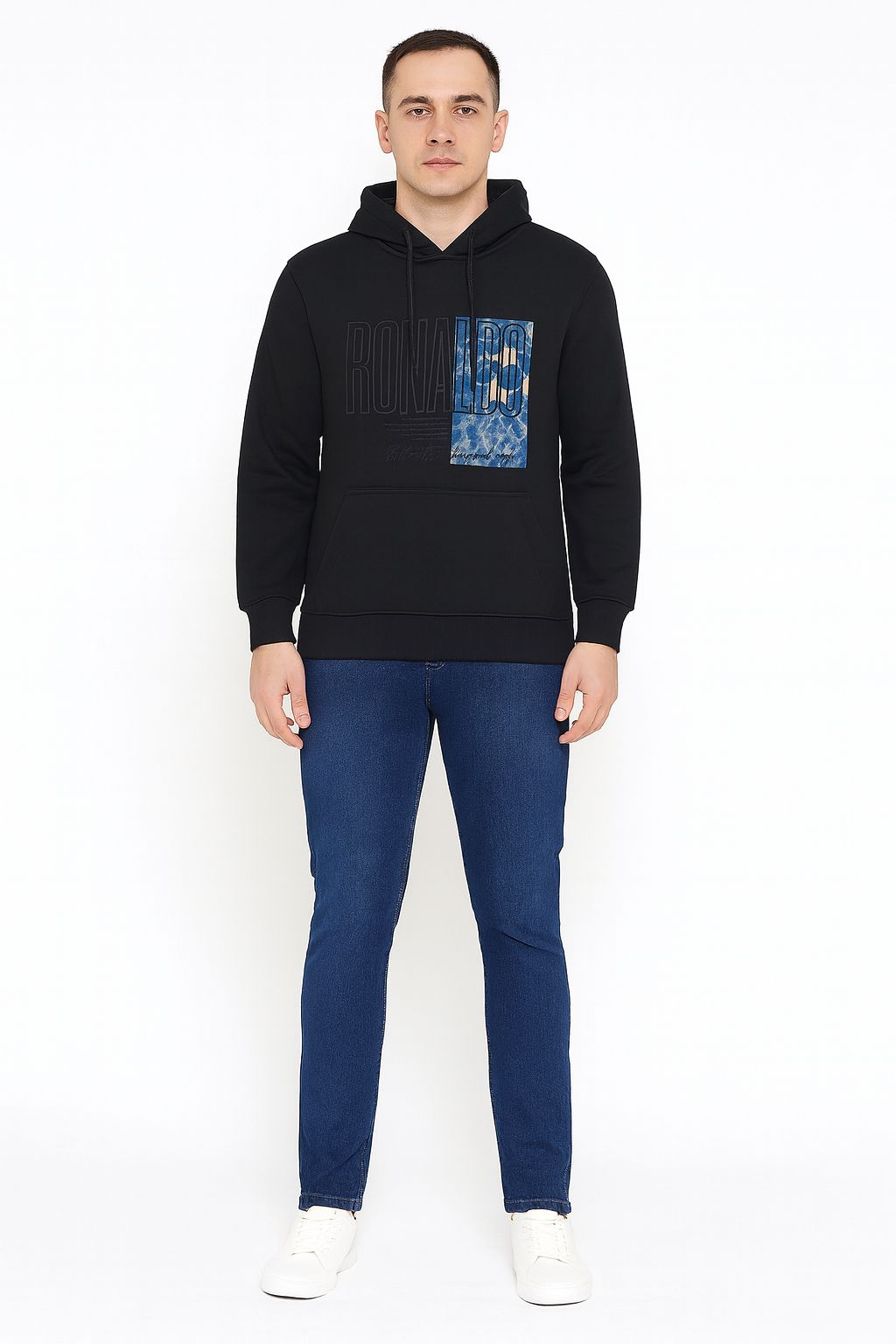 Men's Ronaldo Abstract Print Pullover Hoodie - Breeze Black